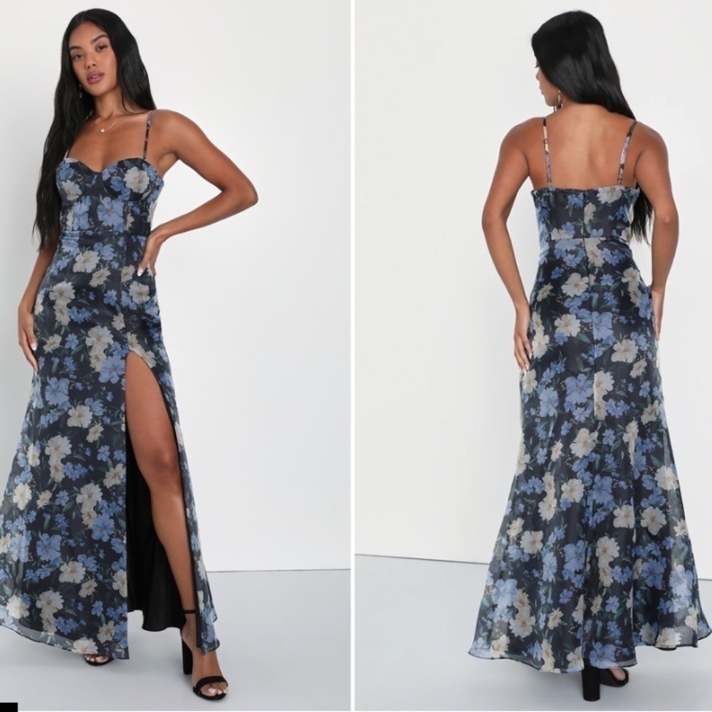 LULUS Bustier Sexy Floral Prom Wedding Chic Elegant Maxi Dress - Picture 4 of 4